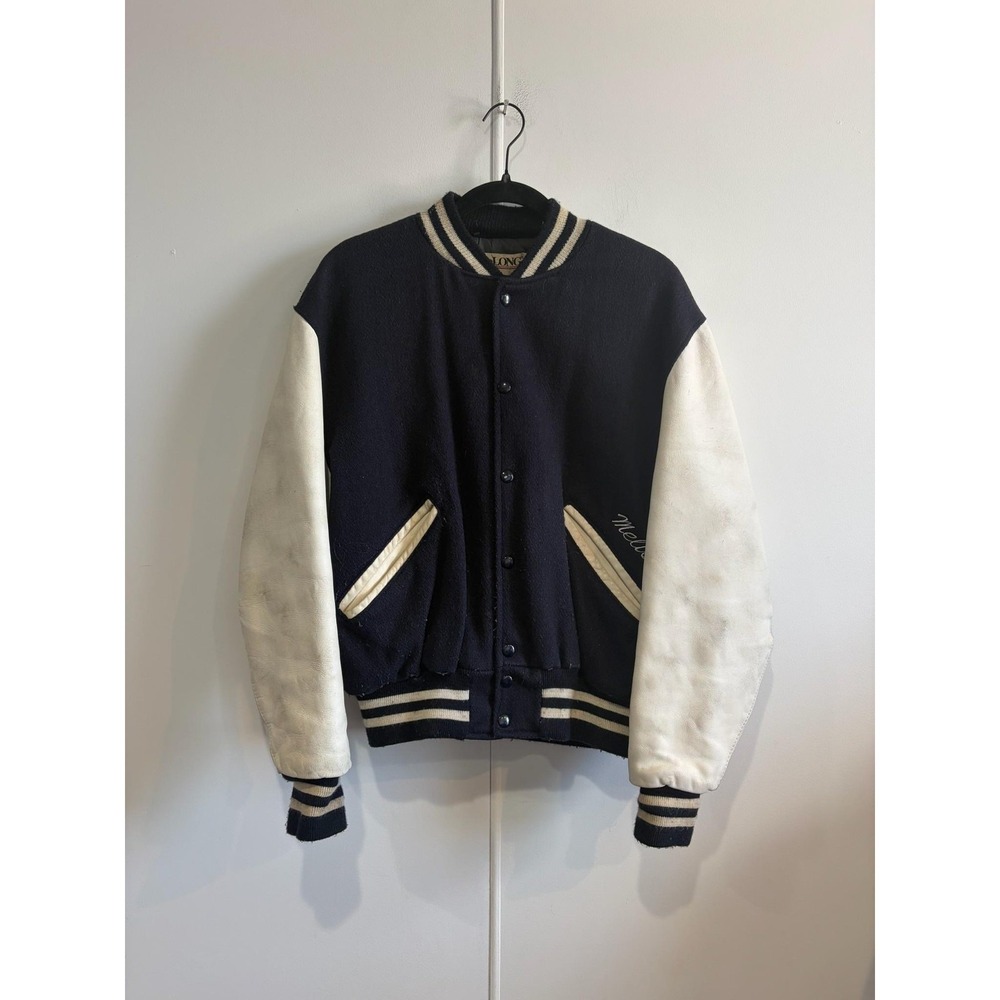 Vintage DeLong Jacket Mens 40 Blue‎ Wool Leather Lake Park Varsity 80s 90s